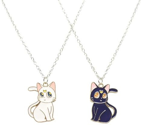 QEQSHQO Collana Dell Amicizia per 2 Bimba, Bff Collane a Catena con Ciondolo Luna, Gatto Nero Bianco Best Friends Forever, Amicizia Gioielli Regali per Bambini Madre Ragazze Amici Sorelle