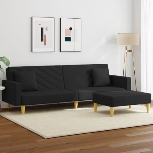 Willood Schlafsofa 2-Sitzer mit Kissen und Fußhocker Schwarz Stoff Loungesofa Lounge Sitzmöbel Wohnzimmer Sofas3216260