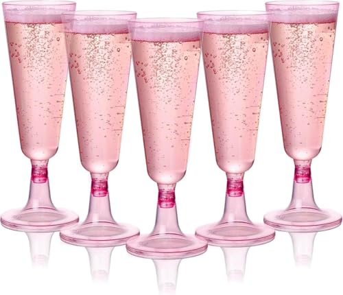 MATANA 48 Premium Elegante Sektgläser Plastik, Rosa 150ml - Mehrweg Cocktailgläser, Champagner Gläser aus Kunststoff, Sektflöten, Proseccogläser für Hochzeiten, Geburtstage, Partys