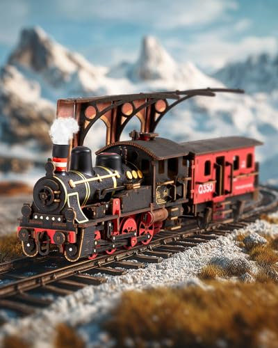 Rolife 3D Puzzle - Steam Journey Wooden Puzzles for Adults DIY Model Kits, Construction Kits Wooden Train Sets, Aesthetic Home Decor Gifts Hobbies for Men