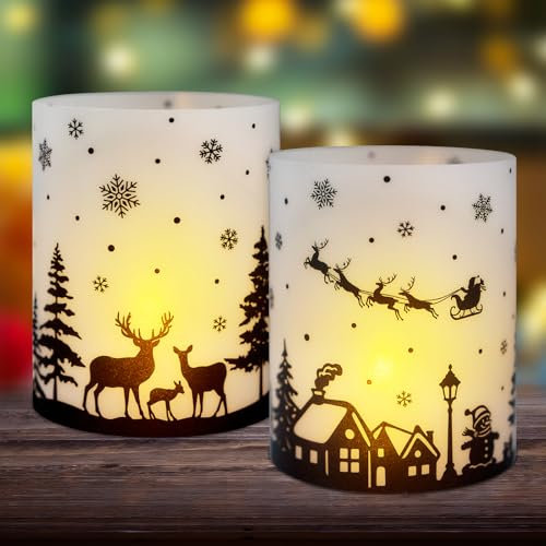 12pcs Photophores Décoratifs de Table Noël - Bonhomme de Neige, Château, Sapin, Renne - Bougeoirs Cadeau Décoration d'Intérieur et d'Extérieur pour Bougies Fête