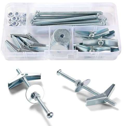 Lyeteung 10 Set M4 Tasselli a Levetta, Tasselli a Molla, Kit di Viti per Cartongesso e Bulloni a Levetta a Molla ad Alette, con Dadi Esagonali, Rondelle, per Cartongesso, Pareti