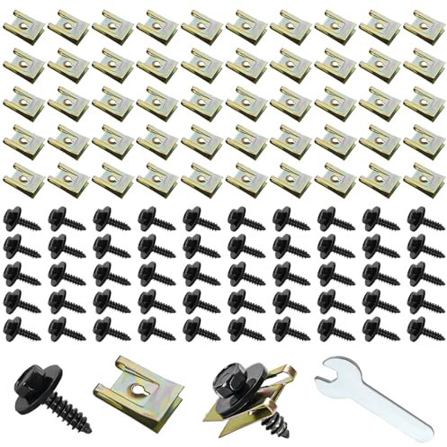 Nadinsta 100PCS Screw and Nut Clip Kit, Universal U Clips Kit, Undertray Car Fender Screws, Auto Body Fender Screws, Metal U-type Fastener Clip for Car Wheel Arch Cover Undertray Fender