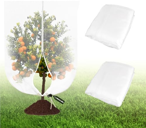SUPAWAY 2 Piezas Malla antiinsectos para árboles frutales 1,8 x 1,8 m Funda para plantas con cordón y cremallera, Red de protección contra insectos Proteger flores y frutas, Red de jardín reutilizable