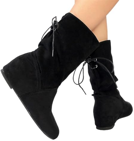 Kvinnors Ankelstövlar I Retro Medeltida Stil Korta Stövlar Mocka Snörstövlar Höst Vinter Slip-on Stövletter 2024 Nya Ankelskor for Utomhusbruk, Fest(Black,42 EU)