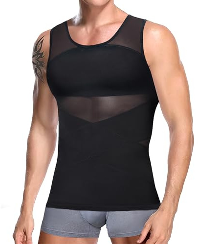 Bafully Kompressionskläder Herr Shapewear Tank Tank Packning Mesh Bantning Magband Sport Fitness Magtröja Magtröja Magtröja T-shirt, Svart, M