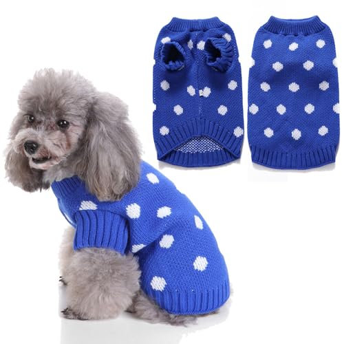 FANSU Hundepullover Kleine Hunde, Weihnachtstag Hunde Pullover Waschbar Hundepulli, Strick Pullover Hunde Shirt Elastisch Wärme Hunde Pullis, Strickpullover für Corgi Dackel (M,Blau)