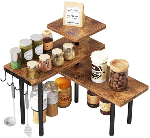 IBUYKE Scaffale Angolare per Cucina,Portaspezie a 3 ripiani,Marrone TLJ023H