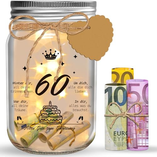 60 Geburtstag Frau Mann LED Flaschenlicht Geldgeschenke Geburtstag, 60. Flaschenlichter Geburtstag Geschenke Geld Leuchtflasche Verpackungen, 60 Geburtstagsgeschenk für Frauen Männer Tischdeko