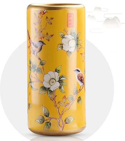 Regenschirmständer aus Keramik, für Wohnzimmer, Eingangsbereich, Vintage, bemalte Porzellanvase, Innendekoration, multifunktional, freistehend, Gelb
