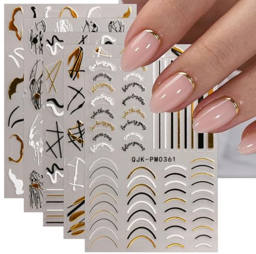 JMEOWIO Nagelsticker French Tip Line 9 Blatt Nail Art Sticker Selbstklebend Nagelaufkleber Dekoration Nageldesign Zubehör