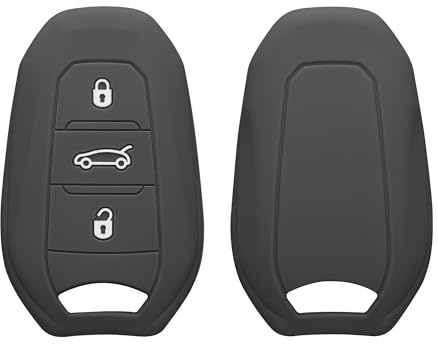 kwmobile Schlüsselhülle für Peugeot Citroen 3-Tasten Smartkey Autoschlüssel (nur Keyless Go) Hülle - Autoschlüssel Schlüssel Hülle aus Silikon - Schlüsselschutz Gehäuse in Dunkelgrau