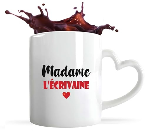 Otshirt Tasse Cœur Madame l'écrivaine | Mug | Idée Tasse Personnalisable en forme de Cœur Cadeau Anniversaire Fête Original Famille Travail Départ Collègue Retraite Noël. (Rouge)