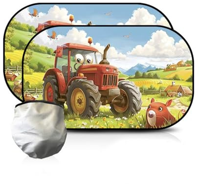 FOSDICK 2 PCS Car Window Shades for Baby, Car Sun Shade for Baby with UV Protection, Sun Visor for Cars baby Cartoon Tractors Pattern, car Sunshades for Babies Perfect for Sedan SUV Minivan, 51x31CM