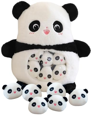 Rppiup Panda - Coussin en peluche avec 6 pandas amovibles - Coussin à collation boueuse - Peluche douce et douillette - Cadeau d'anniversaire, de Noël, de Saint-Valentin (panda)