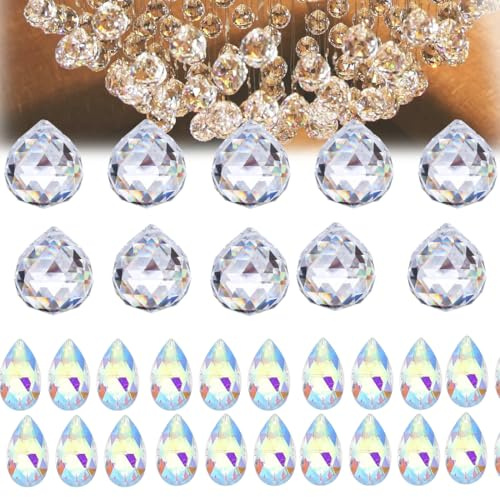 30 Pezzi Acchiappasole in Cristallo, 20mm Prisma Ottico, Cristalli Decorativi per Finestra Giardino Casa, Lampadario Decorazione, Feng Shui, Casa Delle Nozze, Decorazioni per Ufficio