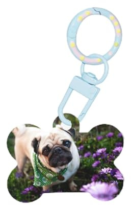 YUBVCF Hundemarke aus Acryl, Motiv: Mops im Garten, Hundemarke, Schlüsselanhänger für Urlaub für Tierliebhaber, Geschenk für Hunde, S, Acryl