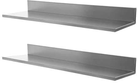 awolsrgiop Edelstahl Wandregal 2er Set, 76,2x21,8cm Schweberegal aus Metall mit 40 lbs Tragkraft, L-Förmiges Regalbrett für Küche, Badezimmer, Wohnzimmer, Silber