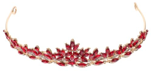 TOPPERFUN 1 PCS Haarschmuck Damen Hochzeit, Krone Rot Tiara Gold, Strass Haarreif Stirnband Damen, Prinzessin Diadem Kopfschmuck für Abschlussball, Brautparty und Show, 5.7 x 4.7 x 1.3