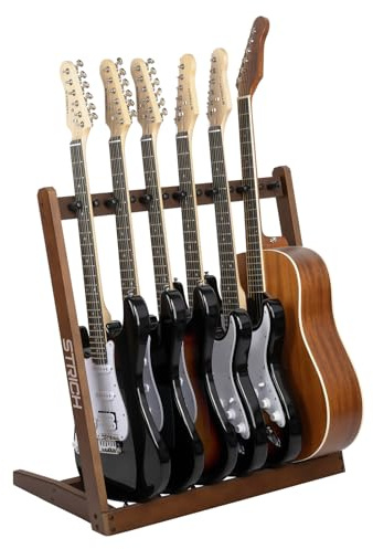 STRICH Gitarrenständer aus Holz, mehrere Gitarren, Gitarrenständer für 4 Akustik- oder 6 E-Gitarren & Bässe, Bodenstehendes Multi-Gitarren-Display für Studio & Zuhause - Schutzpolsterung, SMT-10 (6