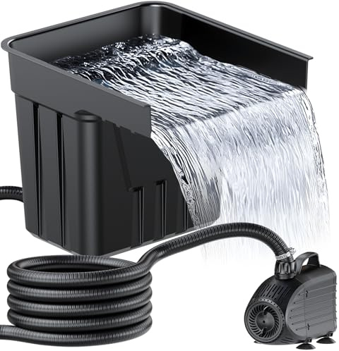 POPOSOAP Wasserfall Teich für den Außenbereich, Teich Wasserfall mit 4500 l/h Teichpumpe, 3 m langem Wellschlauch und Filtermaterial, für Gartenteiche, Bäche und Wasserspiele