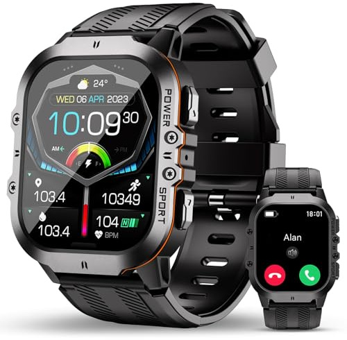 OUKITEL Military Smart Watch for Men (Answer/Make Calls), 1.96 AMOLED Fitness Watch with 120+ Sports/Heart Rate/SpO2/Blood Pressure/Sleep/Step Monitor, 5ATM Waterproof Smartwatch for Android iOS