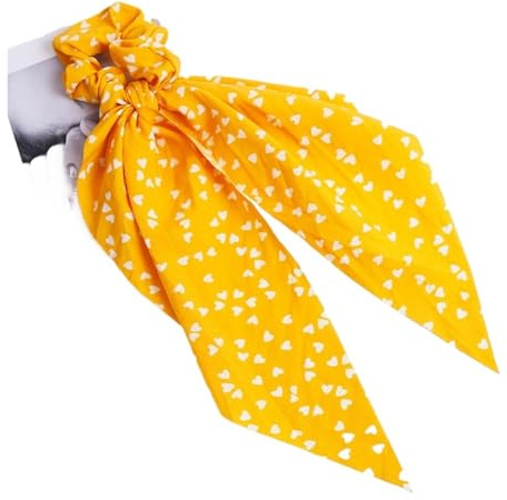 Cintas for el pelo for mujer y niña, lazo elástico, cinta larga, bufanda for cola de caballo, for , gomas for con forma corazón melocotón, accesorios bonitos for cabello Para Cabeza Cuello(Yellow)