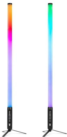 BeamZ Zelos - Akku LED Bar, 2er Set, Tube mit 360° RGBW, IP65 Wetterfest, 12h Akkukapazität, Bühnenlicht, Wireless DMX – Lichtorgel Musikgesteuert – LED Stehlampe für DJ Lichteffekte Partybeleuchtung