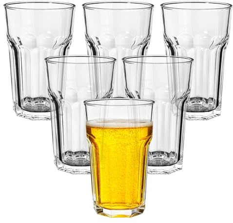 Vinsani Set of 6 Traditional 12oz Highball Glass Tumblers - 360ml Drinking Highball Stackable Glasses for Juice, Cocktails, Milkshakes