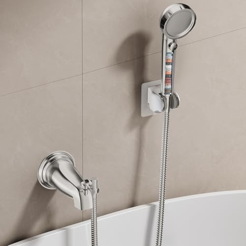 Bathtub Faucet with Sprayer, Metal Tub Tap with Sprayer (Brushed Nickel)
