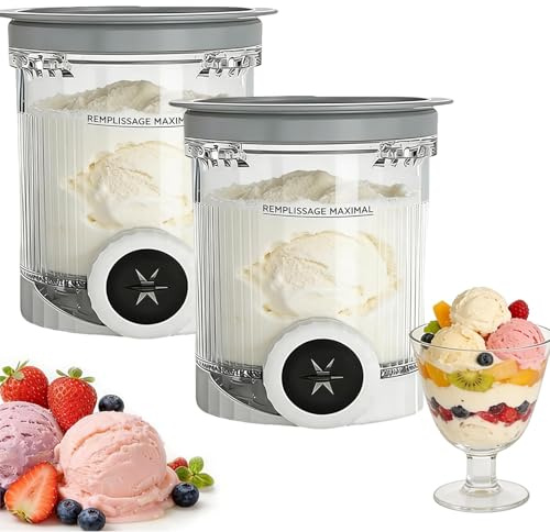 Recipiente para Helados Ninja Creamy, 2 Recipientes para Helado para la Ninja Creami NC700 y NC701, Accesorios para la Heladera Ninja Swirl con Tapa, para Helado Casero, Color Gris