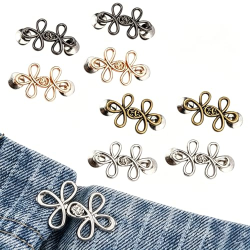 8 Paare Hosenbund Enger Machen, Hose Enger Machen Clip, Jeans Knöpfen Stifte Knopfnadeln, Einstellbar und Keine Sewetallhose Taille Straffy, Hosenklammern Metall, Hosenknopf für Hosen Jeans Damen Rock