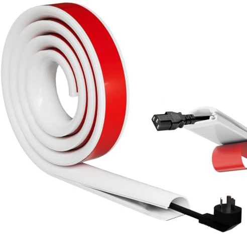1.02m Silicone White Cable Trunking Self Adhesive,Wire Covers for 1 Cable | Mini Trunking for Electric Cables, Cable Hider, Wire Hider, Flexible Self Adhesive Cable Hiders for Wall, Floor & Ceiling