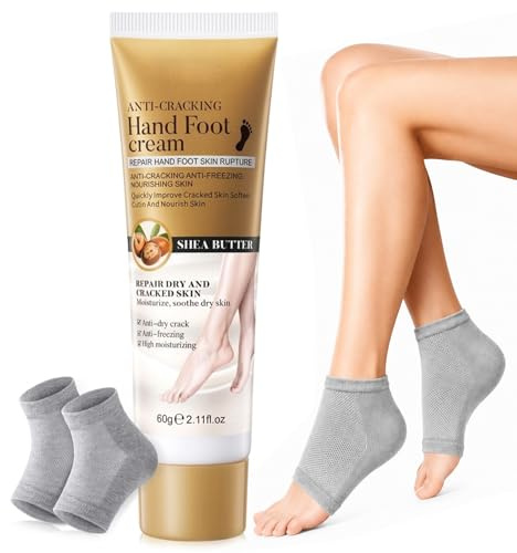 Kit Crema de pies Nutrición Intensa, Crema Pies Hidratante + Calcetines hidratantes reutilizables, Hidrata los pies secos, para pie más lisos y suaves, mujeres y hombres