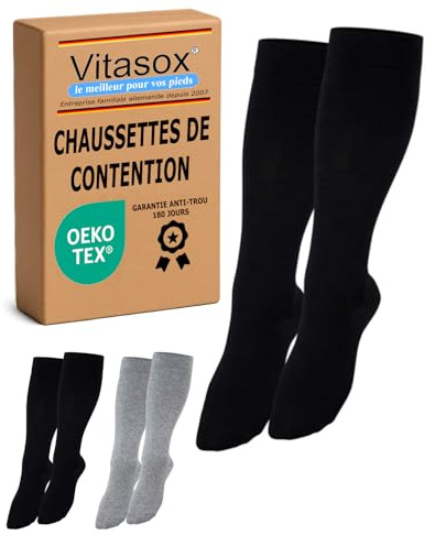 Vitasox Stützstrümpfe für Damen & Herren, 1 | 2 | 4 | 6 Paar, Stützkniestrümpfe aus Baumwolle mit Kompression für Flug, Reise, Büro und Auto, Thrombose Socken gegen geschwollene Beine