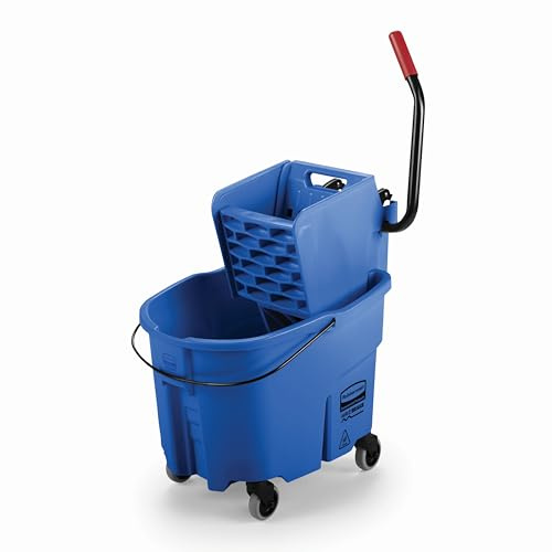 Rubbermaid Commercial Products WaveBrake Moppeimer mit Seitenpresse 33L Blau – Eimer und Wringer auf Rollen für professionelle Bodenreinigung mit Spritzschutzsystem – FG758888BLUE