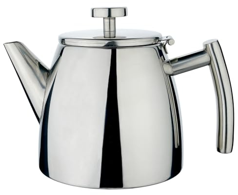 Café Stal Belmont Double Wall Teapot 3 Cups / 600ml / 21oz - Insulated 18/10 Stainless Steel Mirror Finish Tea Pot with Cool Touch Handles & Hinged Lid