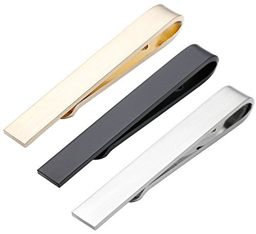 Zysta 1x 4.2cm Herren Dünn Skinny Krawattenklammer Business Hochzeit Krawattennadel aus Edelstahl, Silber/Gold/schwarz (Silber+Gold+Schwarz) mit Geschenkbox
