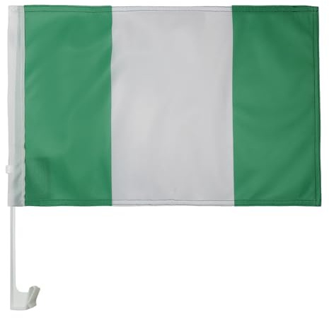 AZ FLAG Autofahne Nigeria 45x30 cm Nigerianische Mesh-Polyester Saugnapf | Für außen Autoflagge genähte wetterfeste Ausführung mit Kunststoffstab
