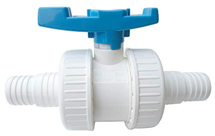 alfa-pool Kugelhahn PVC Weiss Anschluss 2 Schlauchtüllen reduziert 38mm und 32mm für Schwimm- und Teichanlagen