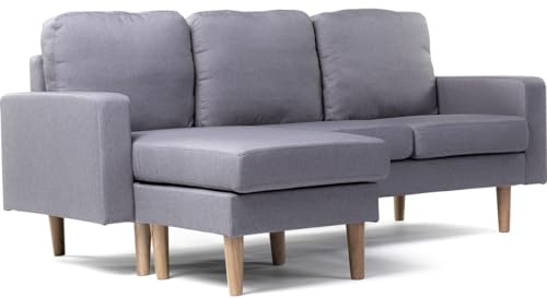 Canapé d'angle réversible en tissu Gabby - 3 places - Gris Clair