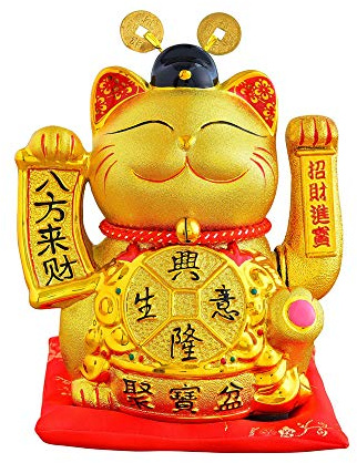 XIZHI 8.5 Inches Lucky Fortune Cat-Luck Cat Waving Arm, Large Gold Waving Lucky Fortune Welcoming Cat, Good Luck Chinese Feng Shui Deoration Cute Cat for Home Office