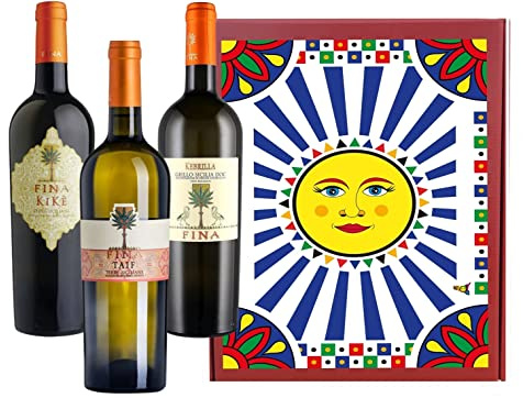 Sicilia Bedda - ELEGANTE BOX DEGUSTAZIONE CANTINE FINA - BOX Kikè/Taif/Kebrilla - 3 BOTTIGLIE da 75 Cl - IDEA REGALO