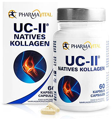 Pharmavital UC-II Natives Kollagen, 60 Kapseln, Collagen Kapseln hochdosiert aus Deutschland, Kollagen-Vitamin-C-Kombipräparat