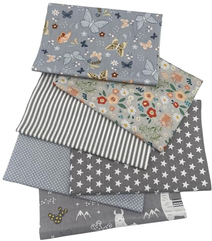 Jukway 6 st bomullstyg fyrkanter 50 x 50 cm olika mönster tryckt textil handgjord hantverk lappverk tygbunt för sömnad, kviltning, gör-det-själv-dekoration, scrapbooking, handarbete (grå)