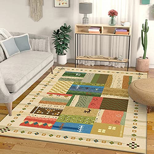 Rururug Designer Teppich Quadratisch Kurzflor Moderner Orientteppich Klassisch Gemustert Ornamente für Wohnzimmer Schlafzimmer Kinderzimmer, Gelb-grünes mehrfarbiges geometrisches Mosaik 200 x 200 cm
