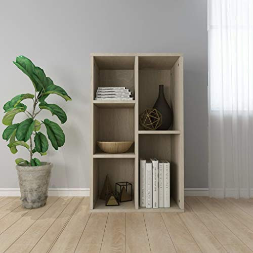 Makastle Bücherregal Bücherschrank 5 Fächern Standregal Aktenregal aus Spanplatte, TV Schrank Wandregal Raumteiler Lowboard Regal für Wohnzimmer Büro Schlafzimmer Sonoma Eiche 50x25x80 cm