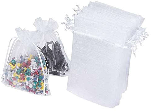 Lot de 100 sacs en organza blanc avec cordon de serrage pour dragées de mariage