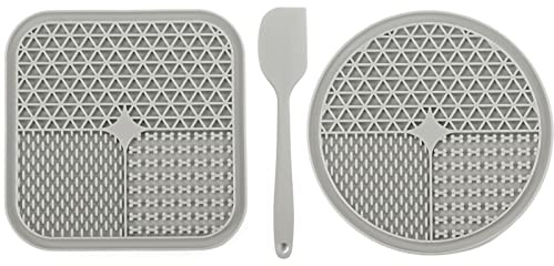 SisBroo Dog Lick Mat, 2 Pieces Dog Licking Mat with 1 Silicone Spatula, Non-slip Slicone Dog Lick Mat for Dog Treats, Cat Food (grey)
