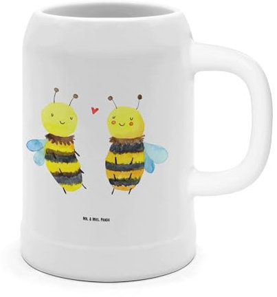 Mr. & Mrs. Panda Bierkrug Biene Verliebt - Geschenk, Maßkrug, Sommerfest, Krug, Oktoberfest, Mit Deckel